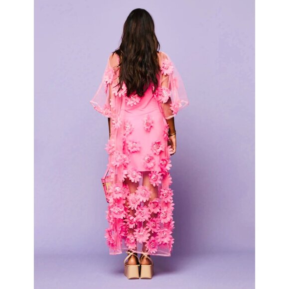 Tela Luxury Mercantile West Palm Beach Floral Mesh Maxi Dress Hot Pink OS - Picture 3 of 12